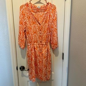 Tangerine & white cotton lined dress